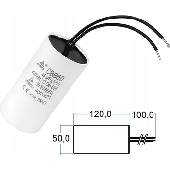 Kondenzátor Rozběhový kondenzátor motoru 45 uF 450 V CBB60 s kabely