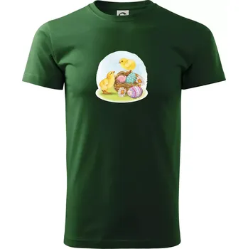 Pánské tričko Velikonoční kuřátka - Triko extra velké (5-8XL) - 6XL ( Lahvově zelená )