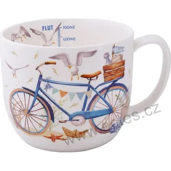 CYCLING AT THE SEA velký porcelánový jumbo hrnek městské kolo na pláži a racci