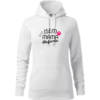 Dámská mikina Jsem máma Staforda - Mikina dámská Cape s kapucí - XL ( Bílá )