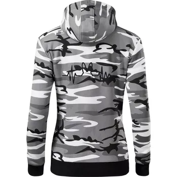 Dámská mikina EKG zajíc - Dámská mikina trendy zipper s kapucí - S ( Šedý maskáč )