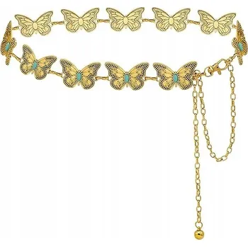 Opasek Pásek Řetízek Dámský do Pasu Kovový Ozdobný k Šatům Velikost S Zlatý