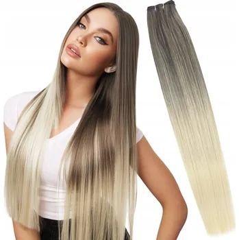 Příčesek Syntetické vlasy na pásce, umělé rovné dlouhé ombre blond, 150 g, 65 cm