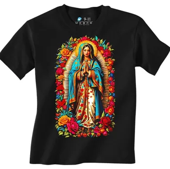 Dívčí tričko Dětské tričko Panna Marie v Květinovém Rámu (Velikost: 5-6, Barva: Černá)