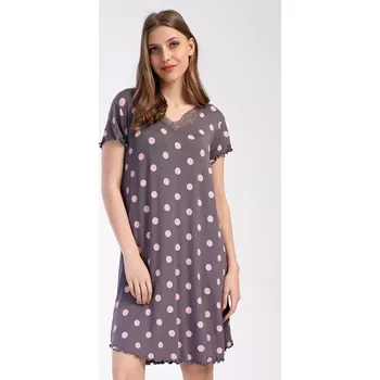Dámské oblečení Dámská noční košile s krátkým rukávem Puntíky hnědá XL