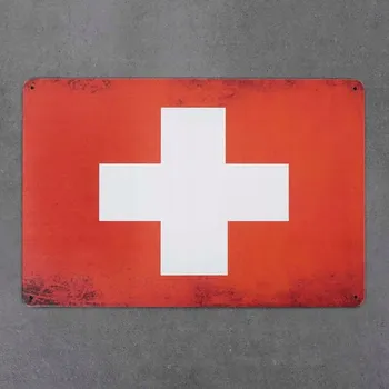 Obraz Dekorativní kovová cedule VLAJKA ŠVÝCARSKA