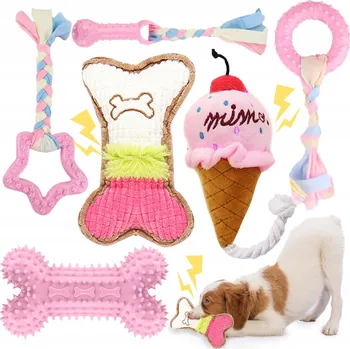 Hračka pro psa Nezbytná sada hraček pro štěňata v období růstu zubů! Balení 6 roztomilých měkkých gumových hraček s provázkem