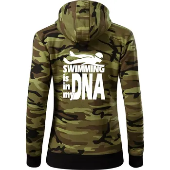 Dámská mikina Swimming is in my DNA - Dámská mikina trendy zipper s kapucí - S ( Zelený maskáč )