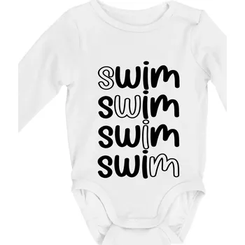 Kojenecký body Swim nápis - Body kojenecké s dlouhým rukávem - Dlouhý r. 3-6 měs ( Bílá )