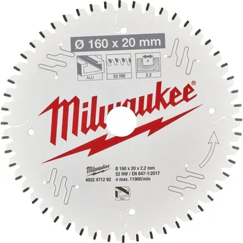 Pilový kotouč Řezný kotouč MILWAUKEE CSB P Alu 160/20 mm 52 zubů 4932471292