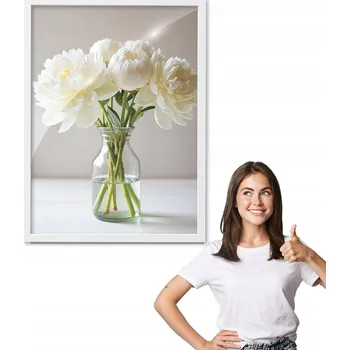 Obraz Obraz s rámem, vzor PIVOŇKY ve váze + bílý rámeček 30x40 do kuchyně, jídelny