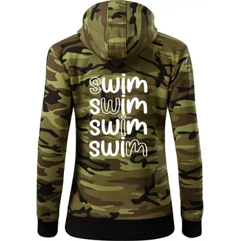Dámská mikina Swim nápis - Dámská mikina trendy zipper s kapucí - XS ( Zelený maskáč )