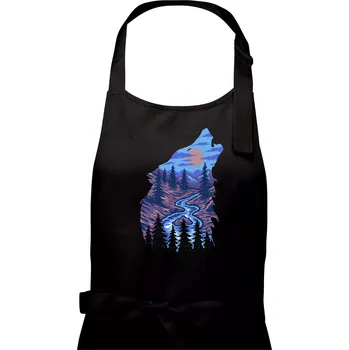 Kuchyňská zástěra Obrys hlava vlka v noci - Dámská zástěra na vaření - Univerzální velikost ( Černá )