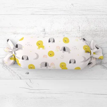 Dekorativní polštářek Dětský polštář válec bonbon Sandra SA-649 Sloni a lvi na bílém 15x40 cm