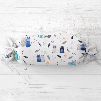 Dekorativní polštářek Dětský polštář válec bonbon Sandra SA-653 Kočičí svět modrý na bílém 15x100 cm
