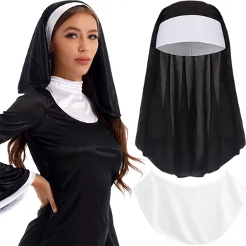 Karnevalový kostým Pokrývka hlavy čepec s límcem kostým jeptiška sestra řeholnice sada