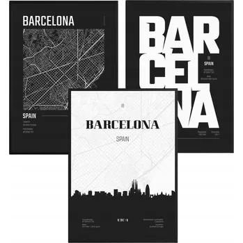 Obraz Sada Plakátů Barcelona Španělsko Mapa Panorama Černobílé Obrazy na Zeď