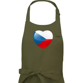 Kuchyňská zástěra Česká vlajka srdce - Dámská zástěra na vaření - Univerzální velikost ( Khaki )