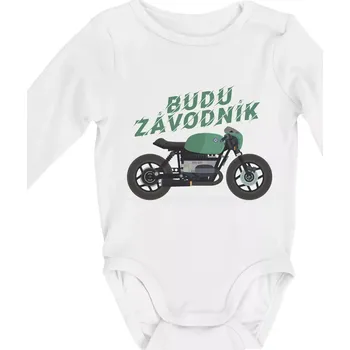 Kojenecký body Budu závodník zelený cafe racer - Body kojenecké s dlouhým rukávem - Dlouhý r. do 3 měs ( Bílá )