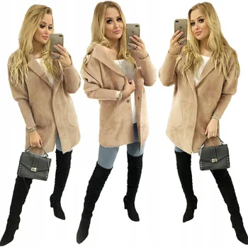 Soprato béžový dámský kabát oversize bez kapuce 7108 kabát alpaka dámský podzim jaro pohodlný univerzální velikost