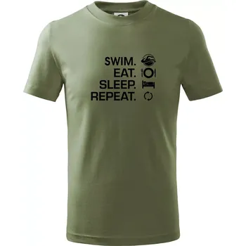Dětská móda Eat sleep swim - Tričko dětské bavlněné - 134 cm/8 let ( Khaki )