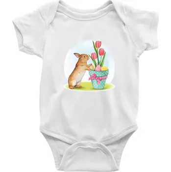 Kojenecký body Velikonoční zajíček tulipány - Body kojenecké s krátkým rukávem - Krátký r. 12-18 měs ( Bílá )