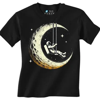 Chlapecké tričko Dětské tričko Astronaut na Měsíční houpačce (Velikost: 3-4, Barva: Černá)