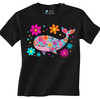 Chlapecké tričko Dětské tričko Květinová Velryba (Velikost: 5-6, Barva: Černá)