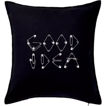 Polštář Good Idea nápis svírací špendlík - Polštář 50x50 - 50x50 - Pouze potah ( Černá )