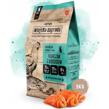 Krmivo pro kočku Wiejska Zagroda suché krmivo pro KOŤATA Kuře s Lososem 5 kg 75 % masa
