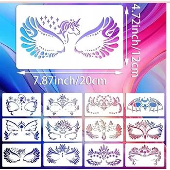 Vrták Šablony na malování obličeje OKOLO OČÍ a pusy 12 Ks Sada šablon na tetování