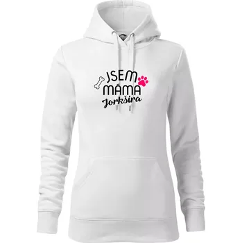 Dámská mikina Jsem máma Jorkšíra - Mikina dámská Cape s kapucí - XS ( Bílá )