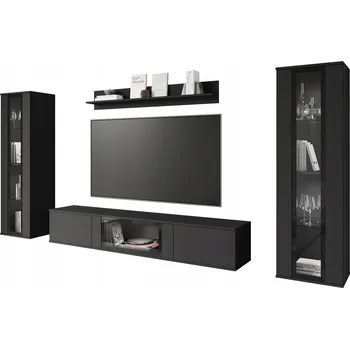 Obývací stěna Nábytek do obývacího pokoje Obývací stěna černá matná sestava Caro 4 DÍLY
