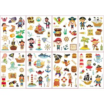 Tetování Smyvatelné tetování zlaté obtisky pro děti 8 archů Piráti