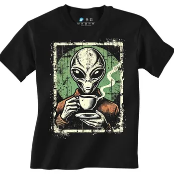 Chlapecké tričko Dětské tričko Mimozemšťan s Kávou (Velikost: 3-4, Barva: Černá)