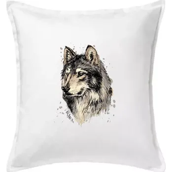 Polštář Hlava vlka kreslená - Polštář 50x50 - 50x50 - Pouze potah ( Bílá )