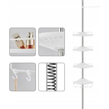 Koupelnový nábytek TELESKOPICKÝ KOUPELNOVÝ REGÁL, 4 POLICE, NEREZOVÁ OCEL, 95-250 CM