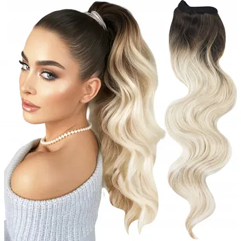 Příčesek Culík Připevňovací na Gumičce Syntetické Vlasy Kudrny Ombre světlá Blond 60cm