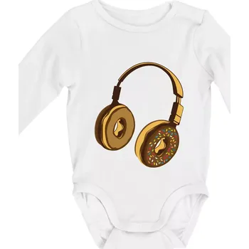 Headphone Donut - Body kojenecké s dlouhým rukávem - Dlouhý r. do 3 měs ( Bílá )