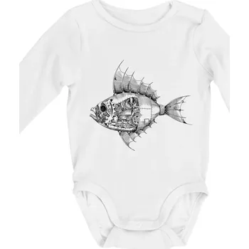 Steampunk ryba - Body kojenecké s dlouhým rukávem - Dlouhý r. do 3 měs ( Bílá )