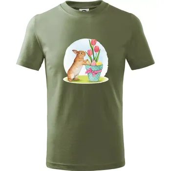 Dětská móda Velikonoční zajíček tulipány - Tričko dětské bavlněné - 122 cm/6 let ( Khaki )