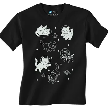 Chlapecké tričko Dětské tričko Kočičí Astronauti ve Vesmíru (Velikost: 5-6, Barva: Černá)