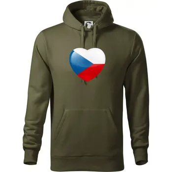 Pánská mikina Česká vlajka srdce - Mikina pánská Cape s kapucí - 4XL ( Military )