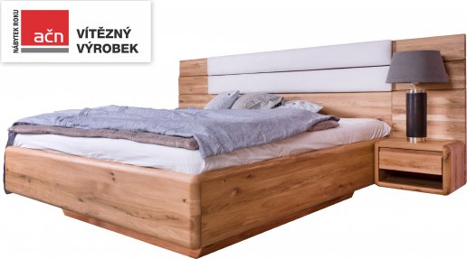 Manželská postel ARIA čelo rovné rozšířené vysoké s čalouněním, úložný prostor, 180 cm, dub nature