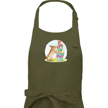 Kuchyňská zástěra Velikonoční zajíček tulipány - Dámská zástěra na vaření - Univerzální velikost ( Khaki )