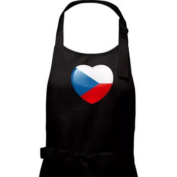 Kuchyňská zástěra Česká vlajka srdce - Dámská zástěra na vaření - Univerzální velikost ( Černá )