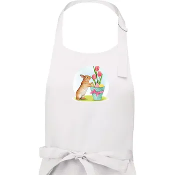 Kuchyňská zástěra Velikonoční zajíček tulipány - Dámská zástěra na vaření - Univerzální velikost ( Bílá )