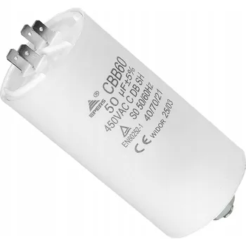 Kondenzátor Rozběhový kondenzátor motoru 50 uF 450 V pro podavače kotlů ÚT, konektory