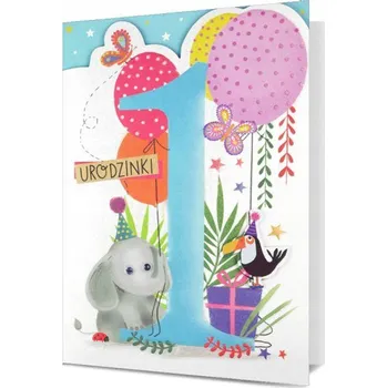 Obraz PŘÁNÍ K 1. ROCZNÍM NAROZENINÁM SLON SVĚTLE MODRÁ 19x13cm