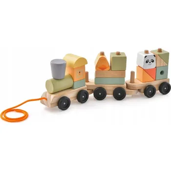 Dřevěná hračka Dřevěná vláčkodráha Vláček s kostkami pro děti 13 kostek